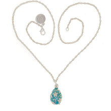 Load image into Gallery viewer, Imperial Treasures - Springtime Small Egg Necklace in Mat Sterling Silver and Aquamarine Translucent Enamel. Length 18&quot;.
