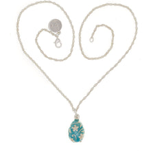 Load image into Gallery viewer, Imperial Treasures - Springtime Small Egg Necklace in Mat Sterling Silver and Aquamarine Translucent Enamel. Length 18".