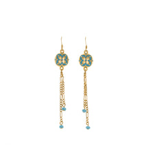 Load image into Gallery viewer, Cilicia - Long Drop French Wire Earrings in Gold Plate and Turquoise Enamel.