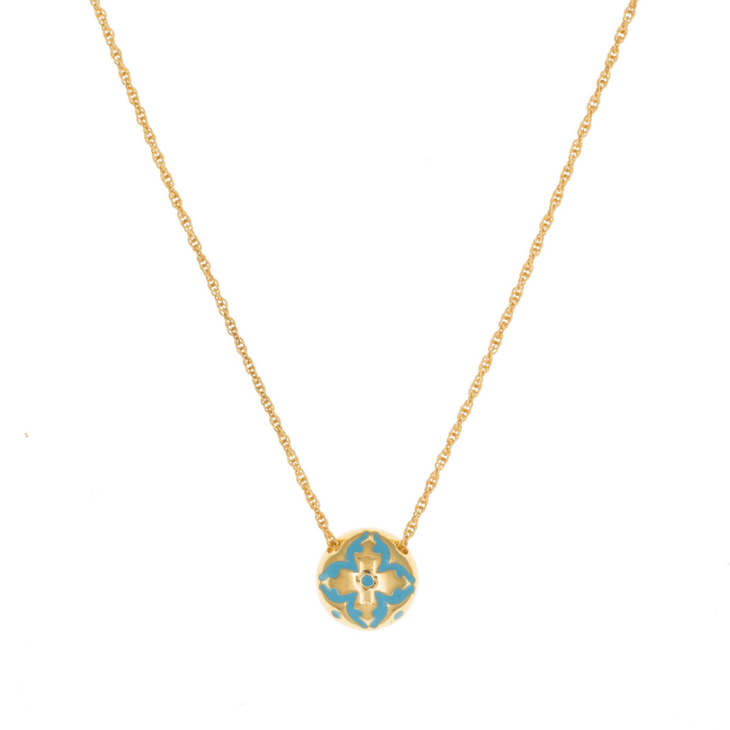 Cilicia - Slider Pendant Necklace in Gold Plate and Turquoise Enamel.