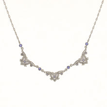 Load image into Gallery viewer, Everlasting Love - Triple Heart Collar Necklace with Bohemian crystals in diamond and tanzanite colors.