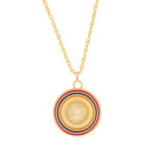 Load image into Gallery viewer, Armenia - Coat of Arms Long Necklace. Back Side - Eternity Symbol and Tricolor Flag in Gold Plate and Enamel.