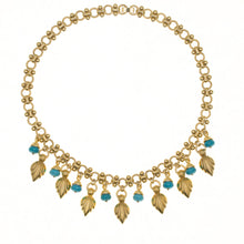 Load image into Gallery viewer, Urartu - Turquoise Multi Drop Statement Short Necklace in 24K Gold Plate and Natural Composite Turquoise. Length 16.5". Made in the USA