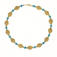 Load image into Gallery viewer, Urartu - Gold and Turquoise Talisman Bead Convertible Necklace 18: to 30". Gold Plate with Natural Composite Turquoise. Made in USA