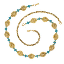 Load image into Gallery viewer, Urartu - Gold and Turquoise Talisman Bead Convertible Necklace 18: to 30". Gold Plate with Natural Composite Turquoise. Made in USA