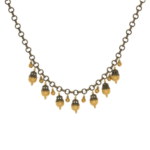 Tamar - Two Tone Multi Drop Short Necklace in Antique Gold and Burnish Bronze