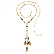 Load image into Gallery viewer, Tamar - Two Tone Multi Drop Y Shape  Necklace in Antique Gold and Burnished Brass