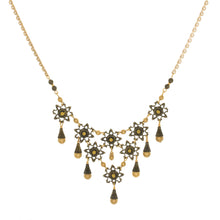 Load image into Gallery viewer, Tamar - Two Tone Floral Multi Drop Collar Necklace with Drops in Antique Gold and Burnished Bronze