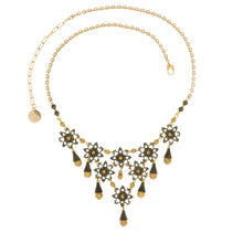 Load image into Gallery viewer, Tamar - Two Tone Floral Multi Drop Collar Necklace with Drops in Antique Gold and Burnished Bronze