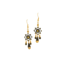 Load image into Gallery viewer, Tamar - Two Tone Floral Small Chandelier Earrings in Antique Gold and Burnish Bronze