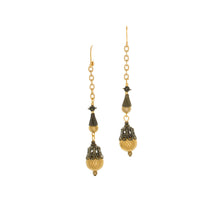 Load image into Gallery viewer, Tamar - Two-Tone Long Drop Earrings  in Gold and Burnt Bronze Finishes.