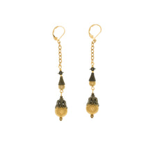 Load image into Gallery viewer, Tamar - Two-Tone Long Drop Earrings in Gold and Burnt Bronze Finishes.