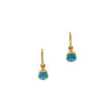Load image into Gallery viewer, Urartu - Turquoise and Gold Small Hoop Drop Earrings in Gold Plate and Natural Composite turquoise.Made in the USA