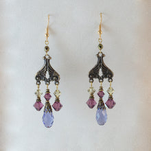 Load image into Gallery viewer, All That Jazz - Art Deco Swarovski Crystal Multi Drop Chandelier Earrings in Tanzanite and Amethyst