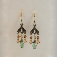 Load image into Gallery viewer, All That Jazz - Art Deco Crystal Chandelier Earrings in Erinite, Champagne and Topaz
