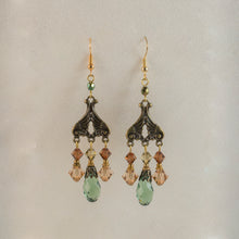 Load image into Gallery viewer, All That Jazz - Art Deco Crystal Chandelier Earrings in Erinite, Champagne and Topaz