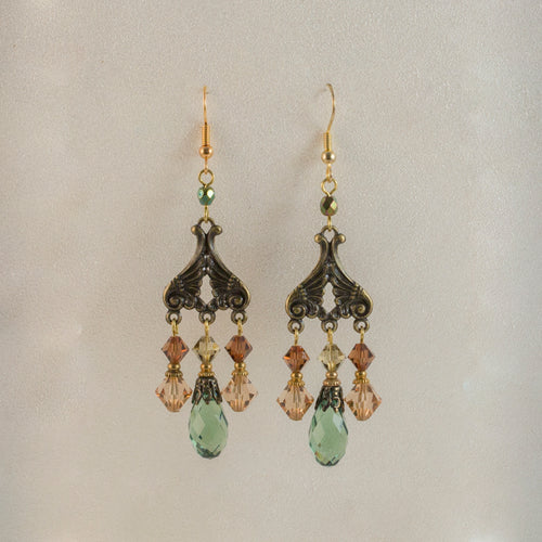 All That Jazz - Art Deco Crystal Chandelier Earrings in Erinite, Champagne and Topaz