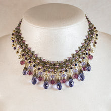 Load image into Gallery viewer, All That Jazz - Crystal Multi Drop Collar Necklace in Tanzanite, Amethyst, Champagne and Olivine