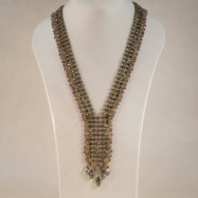 Load image into Gallery viewer, All That Jazz - Art Deco LongStatement Necklace in iridescent Olive Green and Purple