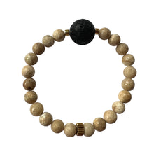 Load image into Gallery viewer, Urban Boho - Petra Stretch Bracelet is designed with Riverstone and Black Lava beads, accented with 24K Gold plated beads | Manukyan Design Studio
