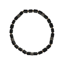 Load image into Gallery viewer, Urban Boho - Nova Stretch Bracelet is designed with tubular natural Black Wood beads, accented with antique Silver and 24K Gold plated beads | Manukyan Design Studio
