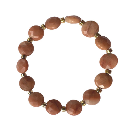 Urban Boho - Jada Stretch Bracelet is designed with faceted Peach Aventurine and accented with 24K Gold plated beads | Manukyan Design Studio