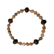 Load image into Gallery viewer, Urban Boho - Savannah Stretch Bracelet is designed with organic shape Red Tiger Eye and faceted Peach Moonstone, accented with 24K Gold plated beads | Manukyan Design Studio
