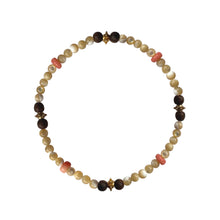 Load image into Gallery viewer, Urban Boho - Heather Stretch Bracelet is designed with Mother of Pearl beads accented with natural Pink Coral, Brown Wood and 24K Gold plated beads | Manukyan Design Studio
