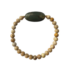 Load image into Gallery viewer, Urban Boho - Jasper Stretch Bracelet is designed with highly polished large Jasper and Riverstone beads, accented with 24K Gold plated beads | Manukyan Design Studio
