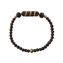 Load image into Gallery viewer, Urban Boho - Maya Stretch Bracelet is designed with large tubular natural Bone, Red Tiger Eye, and natural Brown Wood beads, accented with 24K Gold beads | Manukyan Design Studio
