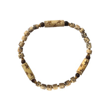 Load image into Gallery viewer, Urban Boho - Bellatrix Stretch Bracelet is designed with hand carved natural Bone beads and accented with brown wood and 24K Gold plated beads | Manukyan Design Studio
