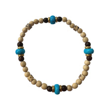 Load image into Gallery viewer, Urban Boho - Azura Stretch Bracelet is designed with natural Turquoise, natural Brown Wood, natural Bone, and 24K Gold plated beads | Manukyan Design Studio
