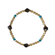 Load image into Gallery viewer, Urban Boho - Greta Stretch Bracelet is designed with combination of faceted Smoky Quartz, Mother of Pearl, natural Turquoise and 24K Gold plated Beads | Manukyan Design Studio
