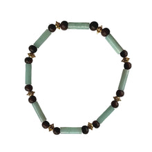 Load image into Gallery viewer, Urban Boho - Lara Stretch Bracelet is designed with tubular natural Amazonite, natural Brown Wood and 24 K Gold plated beads | Manukyan Design Studio
