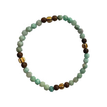 Load image into Gallery viewer, Urban Boho - Delmar Stretch Bracelet is designed with Star cut Chrysoprase Agate, brown Wood and 24K Gold beads | Manukyan Design Studio
