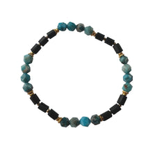 Load image into Gallery viewer, Urban Boho - Avon Stretch Bracelet is designed with faceted Blue Jasper, tubular natural Black Wood beads, and accented with 24K Gold plated beads | Manukyan Design Studio
