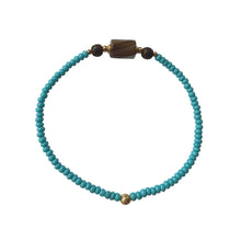 Load image into Gallery viewer, Urban Boho - Bernardette Stretch Bracelet is designed with natural Sardonyx, glass beads in Turquoise color, accented with Brown Wood and 24K Gold plated beads | Manukyan Design Studio
