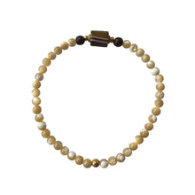 Load image into Gallery viewer, Urban Boho - Matilda Stretch Bracelet is designed with tubular shape Sardonyx and Mother of Pearl beads, accented with Brown Wood and 24K Gold plated beads | Mնւկյn Design Studio
