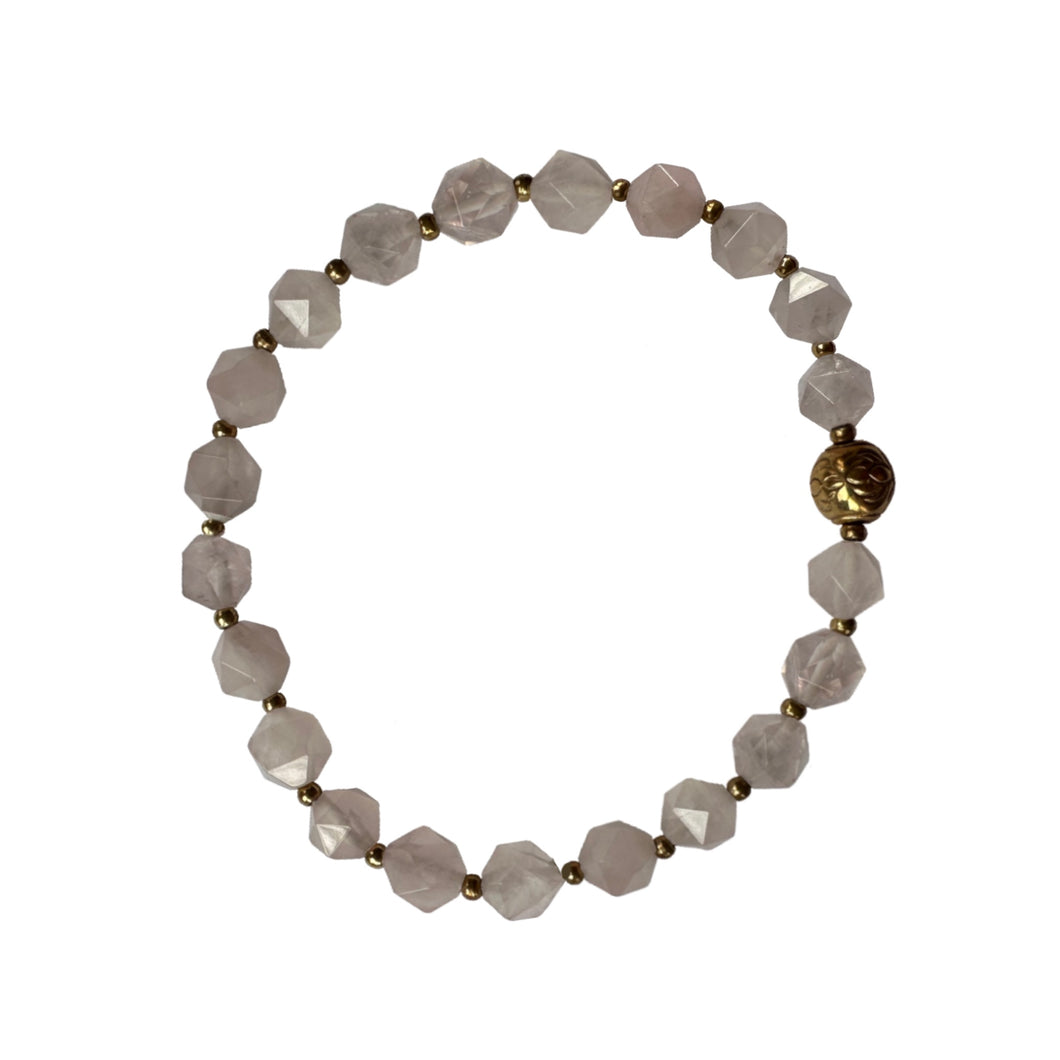 Urban Boho - Aurelia Stretch Bracelet is designed with faceted Rose Quartz, accented with 24K Gold plated beads | Manukyan Design Studio