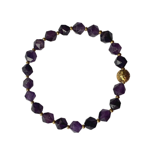 Urban Boho - Adelaide Stretch Bracelet is designed with faceted Amethyst beads accented with 24K Gold plated beads | Manukyan Design Studio