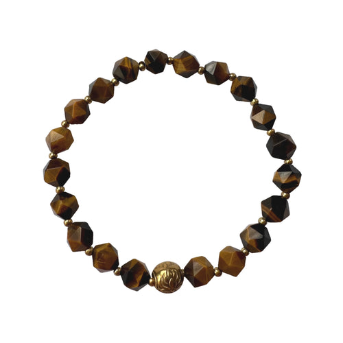 Urban Boho - Valeria Stretch Bracelet is designed with faceted Tiger Eye beads, accented with 24K Gold plated bead | Manukyan Design Studio