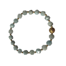 Load image into Gallery viewer, Urban Boho - Morgana Stretch Bracelet is designed with faceted natural Aquamarine beads, accented with 24K Gold plated beads | Manukyan Design Studio
