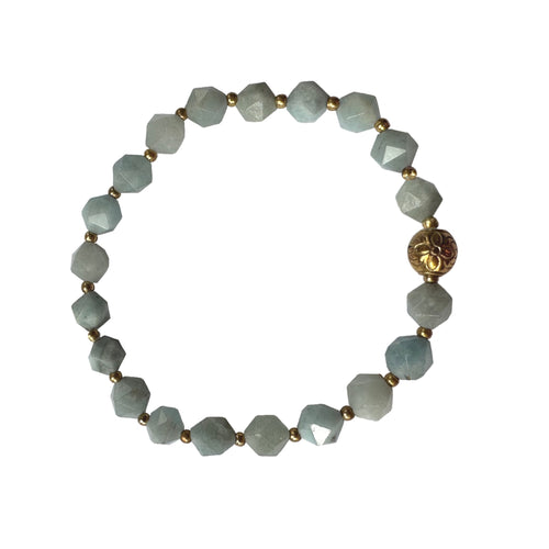 Urban Boho - Morgana Stretch Bracelet is designed with faceted natural Aquamarine beads, accented with 24K Gold plated beads | Manukyan Design Studio