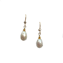 Load image into Gallery viewer, Pearls of Wisdom - Drop Earrings White.Natural, high quality Freshwater Pearl drop earrings in Cream White color is inlaid with Bohemian Clear Crystals | Manukyan Design Studio
