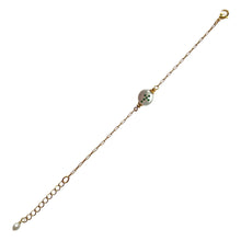 Load image into Gallery viewer, Natural, high quality Freshwater Pearl in Cream White color is inlaid with Bohemian Crystals in Emerald, finished with 24K Gold plated corrugated link chain. The bracelet measures 6.5&quot; long , plus additional 1.5&quot; adjustable chain to accommodate all sizes of wrists | Manukyan Design Studio
