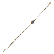 Load image into Gallery viewer, Natural, high quality Freshwater Pearl in Cream White color is inlaid with Bohemian Crystals in Sapphire, finished with 24K Gold plated corrugated link chain. The bracelet measures 6.5&quot; long , plus additional 1.5&quot; adjustable chain to accommodate all sizes of wrists | Manukyan Design Studio
