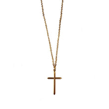 Load image into Gallery viewer, Providence - Purity Cross Short Necklace is designed as modern minimalist style suspended from a delicate sparkly link chain. The length is 18&quot; with 3 extra inches of adjustability. It is 24K Gold plated and comes fully packaged in a satin pouch and in a gift box | Manukyan Design Studio
