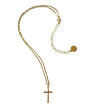 Load image into Gallery viewer, Providence - Purity Cross Short Necklace is designed as modern minimalist style suspended from a delicate sparkly link chain. The length is 18&quot; with 3 extra inches of adjustability. It is 24K Gold plated and comes fully packaged in a satin pouch and in a gift box | Manukyan Design Studio
