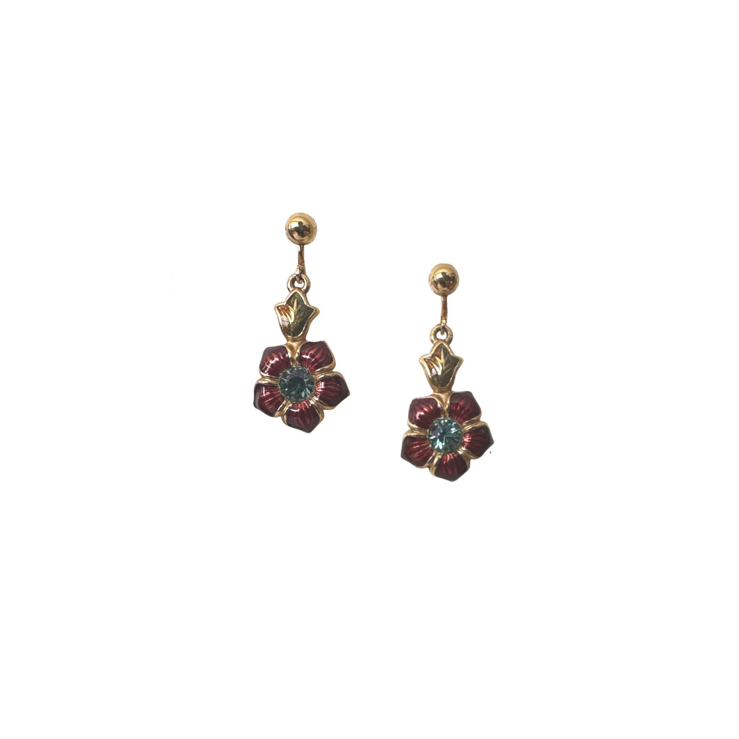 Primavera - Clip Drop Earrings in Burgundy