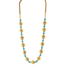 Load image into Gallery viewer, Urartu - Gold and Turquoise Talisman Bead Convertible Necklace 18: to 30&quot;. Gold Plate with Natural Composite Turquoise. Made in USA
